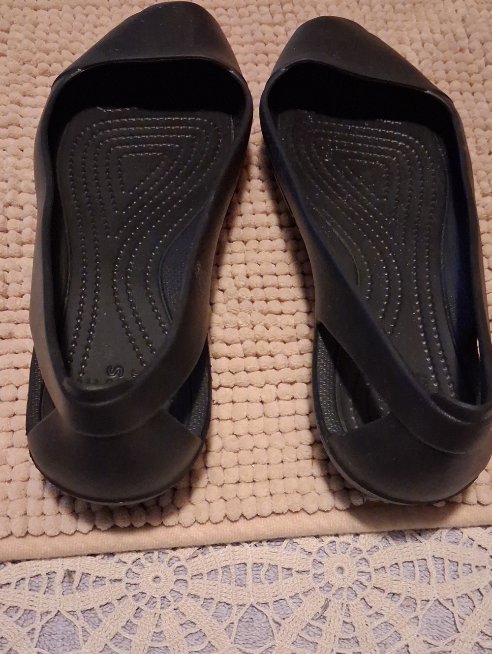 CROCS Women’s Black Slip-On Ballet Flats with Textured Insole